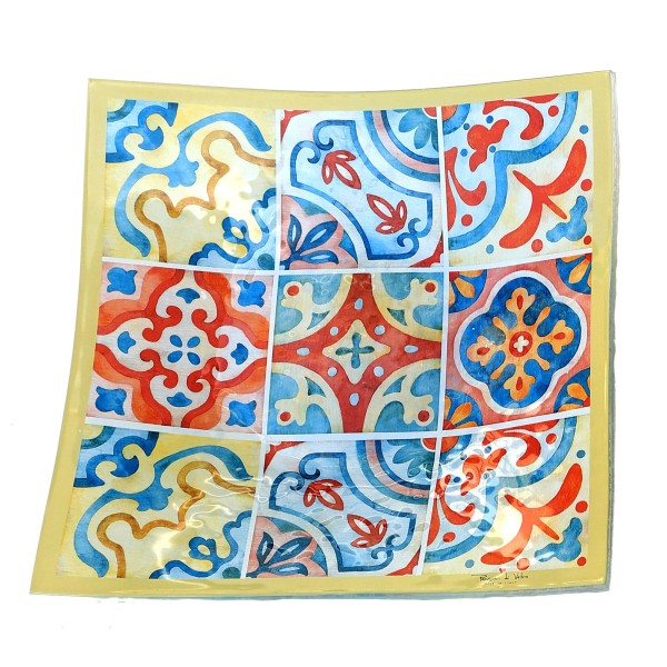 Vassoio da Tavolo in Vetrofusione Decoro Patchwork Made in Italy 28x28 cm