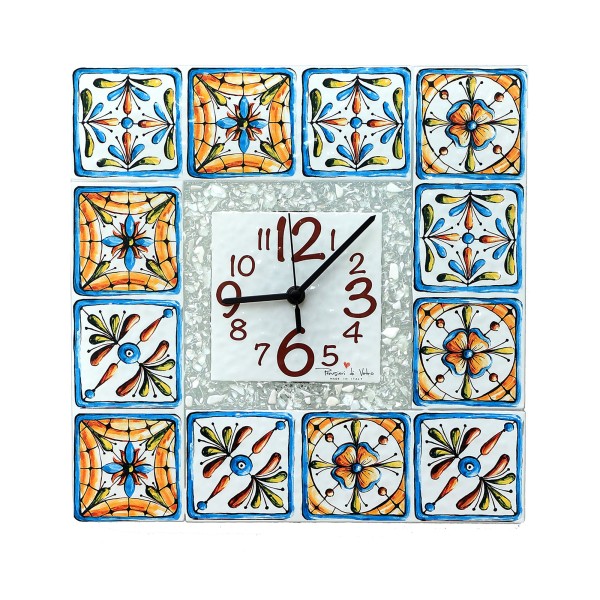 Orologio da Muro in Vetrofusione  Decoro Fiori Made in Italy 28x28 cm