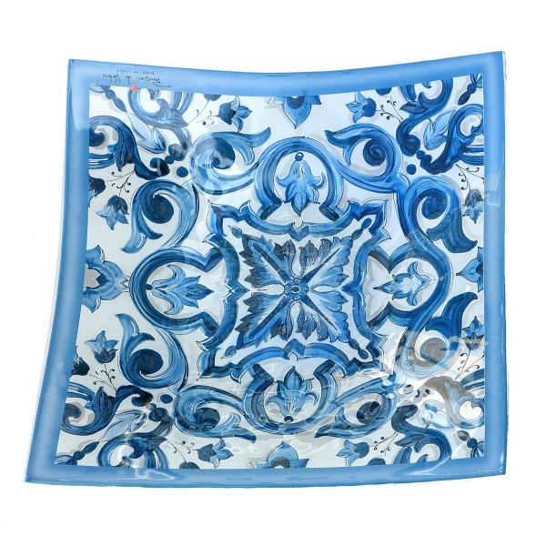 Vassoio da Tavolo in Vetrofusione Decoro Blue Mediterraneo Made in Italy 28x28 cm