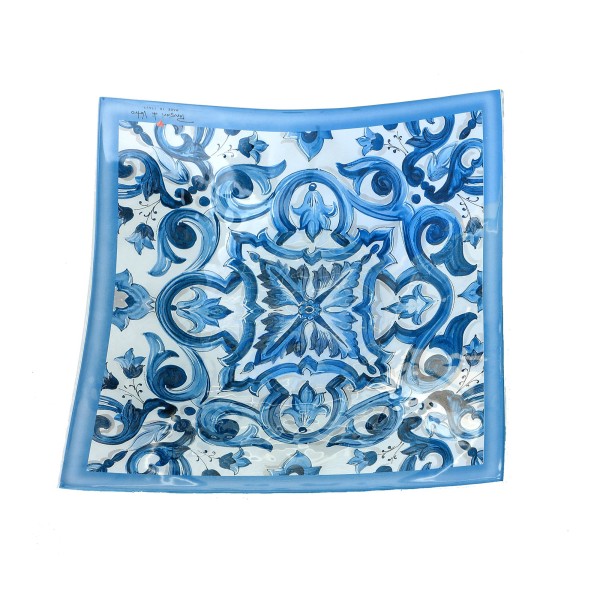 Vassoio da Tavolo in Vetrofusione Decoro Blue Mediterraneo Made in Italy 20x20 cm